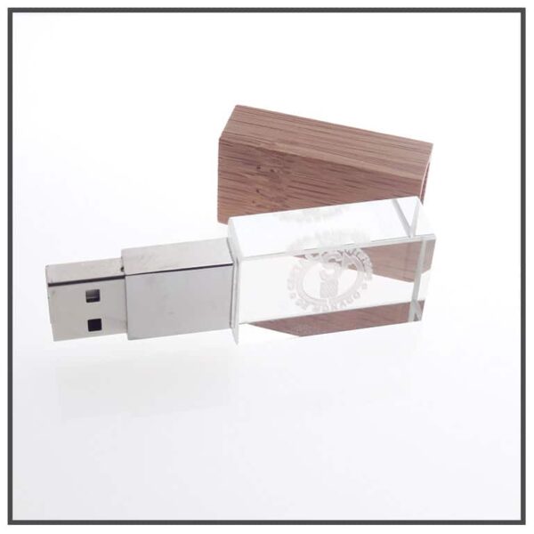 clé usb en cristal et bois avec gravure