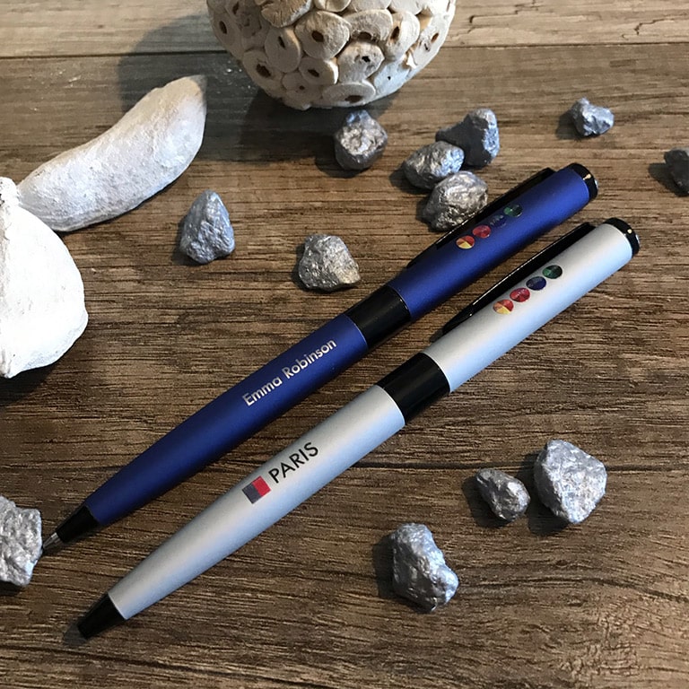 Stylo bille bleu métal personnalisé